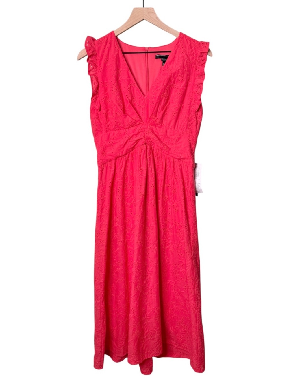 NWT Maggy London Embroidered Eyelet Flutter Sleeves Midi Dress Coral Pink Size 4
